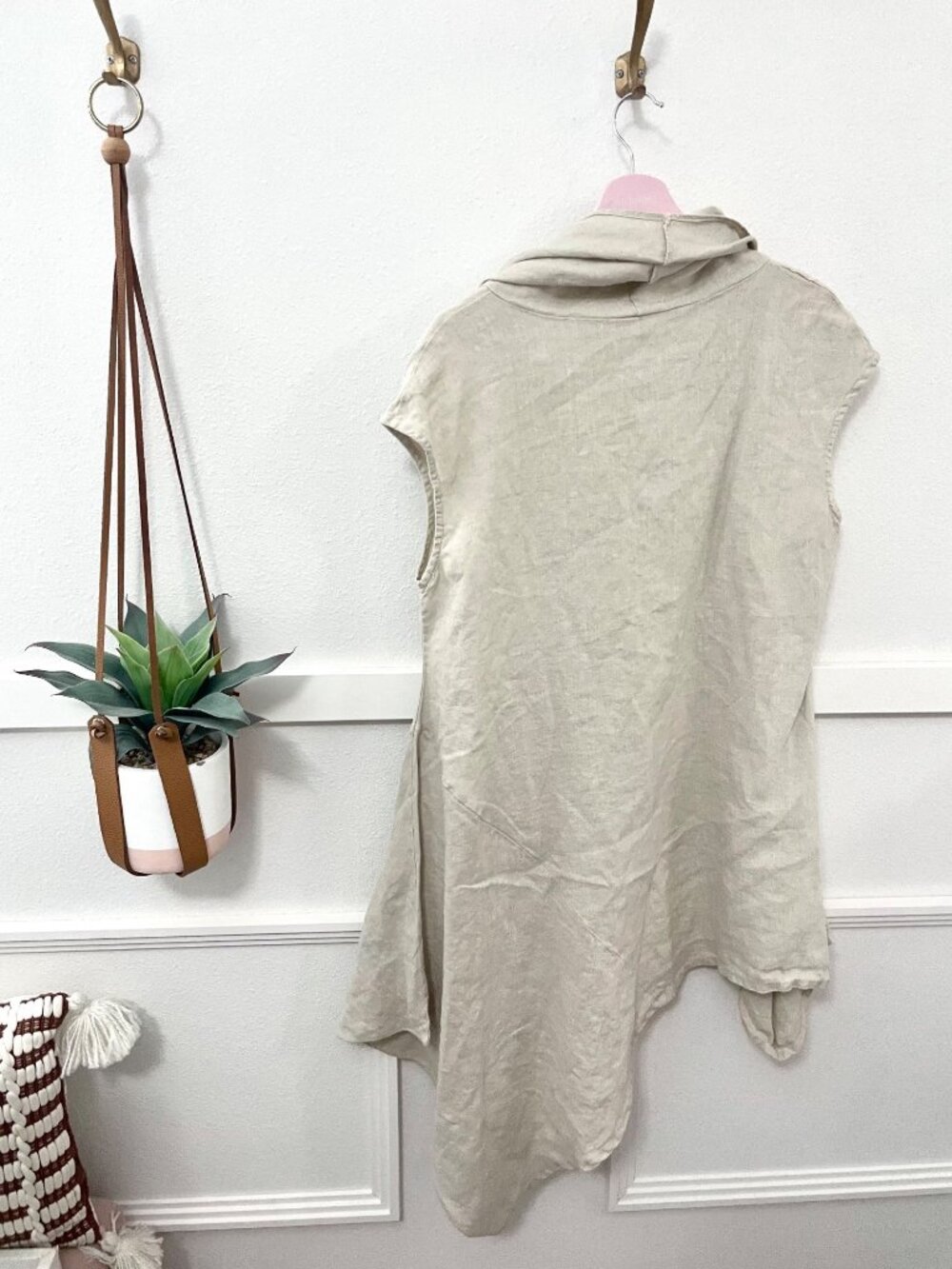 Bryn Walker Noa Cross-Dyed Linen Cowl Neck Asymmetrical Tunic S Tan - Picture 7 of 7